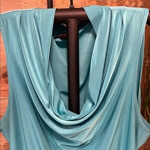Dana Buchman Aqua Draped Neck Sleeveless Top